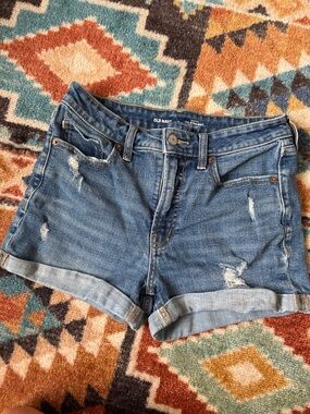 Ladies Ild Navy High Rise distressed denim shorts